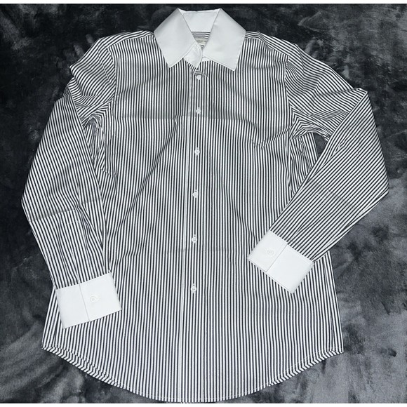 XS LAFAYETTE 148 Womens Stripe Cuffed Sleeve Collared Wear To Work Button Up Top - Picture 1 of 13